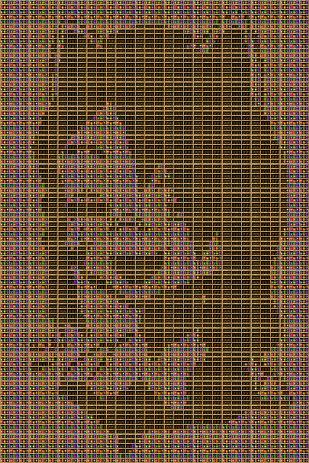 Erisa Fortnite chiseled bookshelf pixel art created using the Chiseled Bookshelf block in Minecraft, measuring 32 x 720 blocks, built with 5098 books and 1536 chiseled bookshelves.