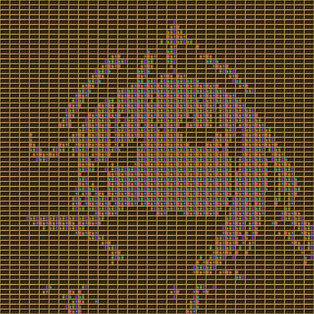 Kiwi chiseled bookshelf pixel art created using the Chiseled Bookshelf block in Minecraft, measuring 32 x 368 blocks, built with 1790 books and 1024 chiseled bookshelves.