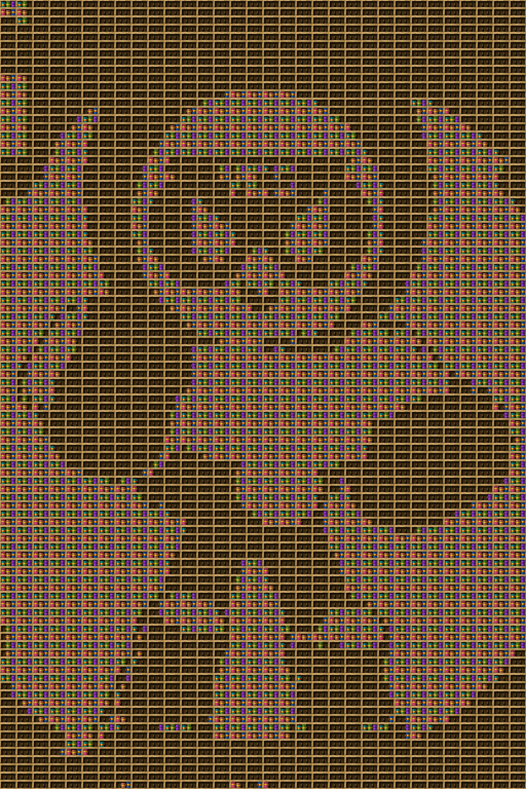 Meeple BS chiseled bookshelf pixel art created using the Chiseled Bookshelf block in Minecraft, measuring 32 x 342 blocks, built with 4480 books and 1536 chiseled bookshelves.