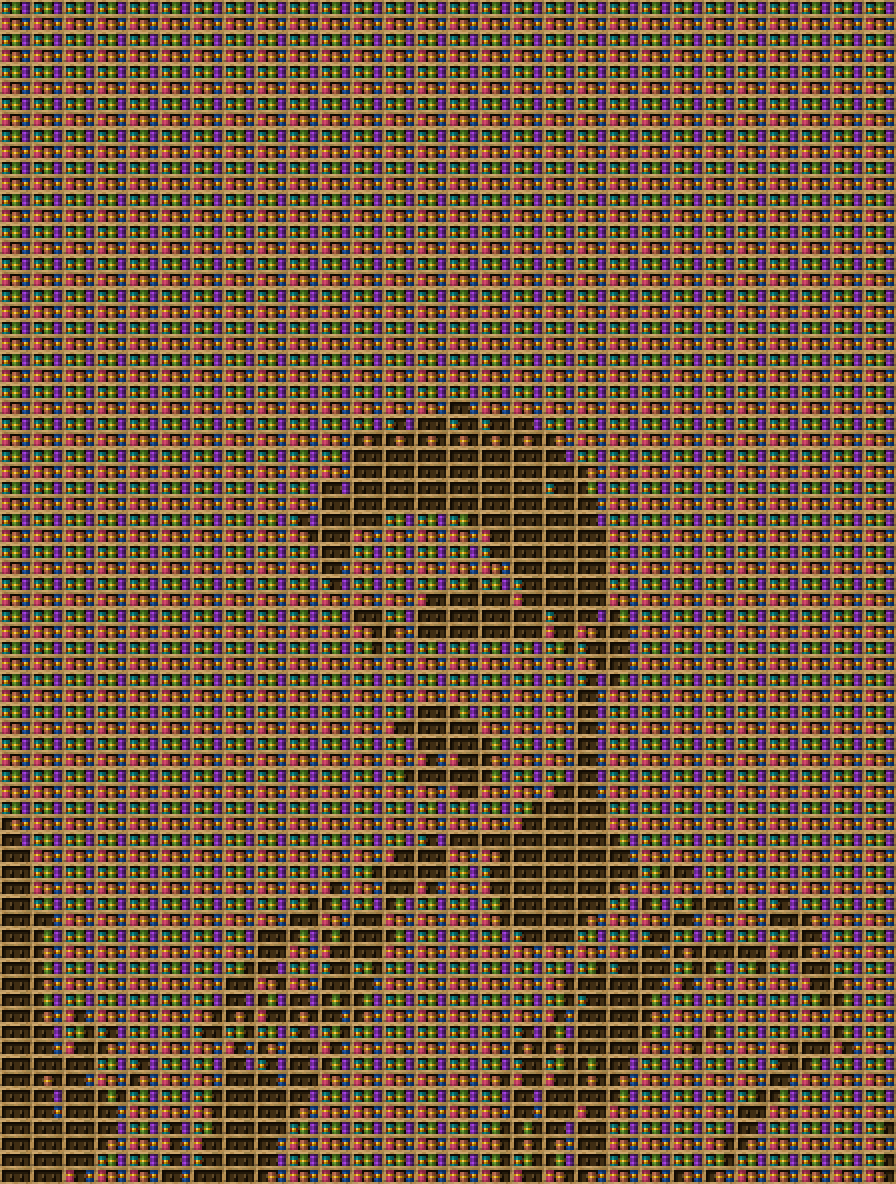 William Long chiseled bookshelf pixel art created using the Chiseled Bookshelf block in Minecraft, measuring 28 x 1296 blocks, built with 5358 books and 1036 chiseled bookshelves.