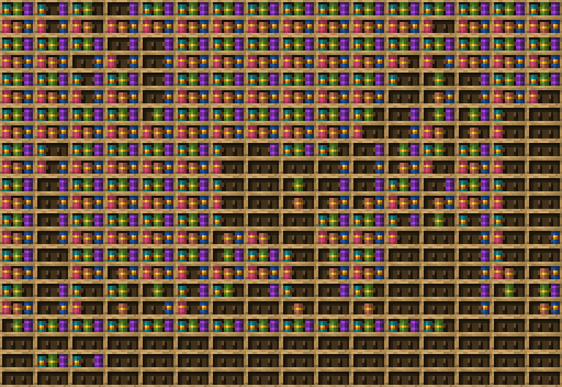 Yabujin chiseled bookshelf pixel art created using the Chiseled Bookshelf block in Minecraft, measuring 16 x 107 blocks, built with 633 books and 176 chiseled bookshelves.