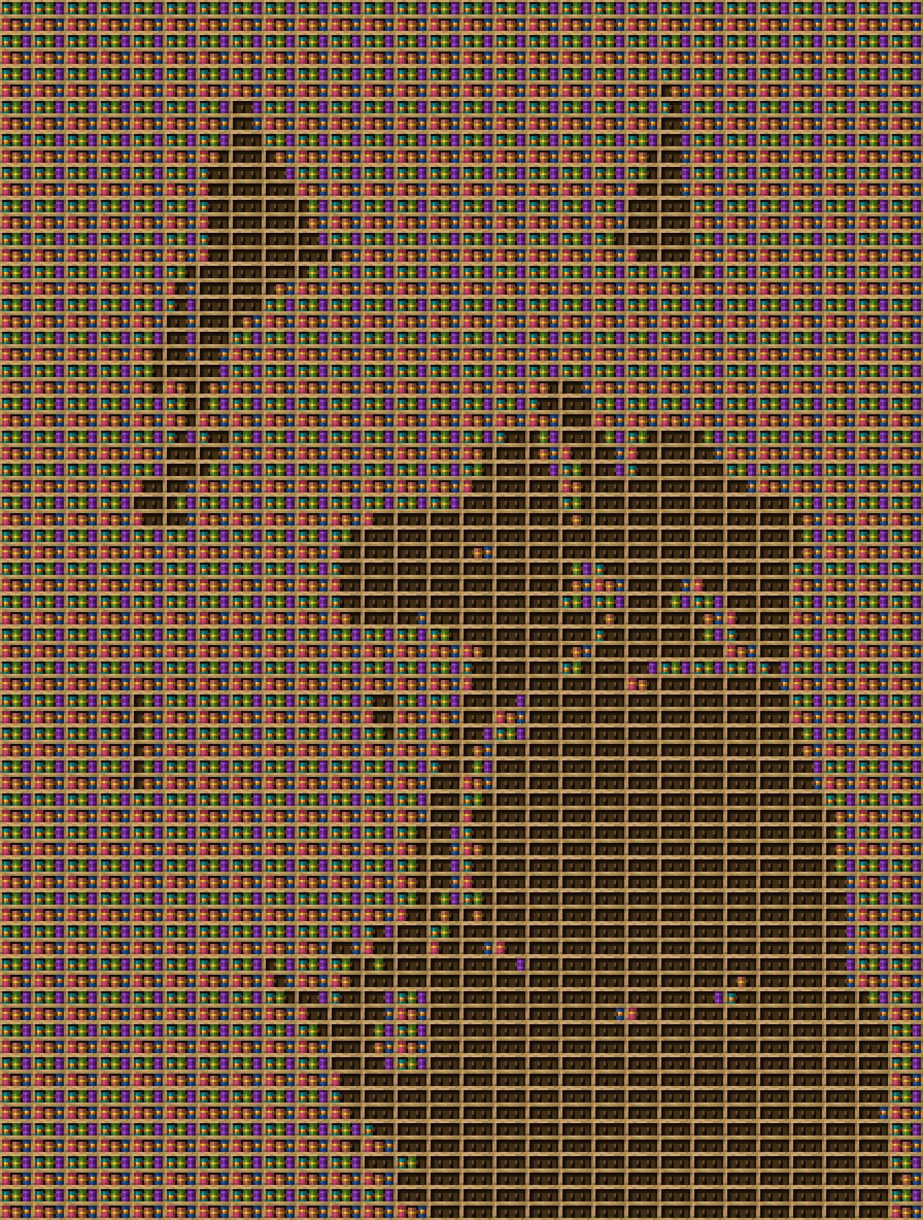 Calzoski chiseled bookshelf pixel art created using the Chiseled Bookshelf block in Minecraft, measuring 28 x 314 blocks, built with 4278 books and 1036 chiseled bookshelves.