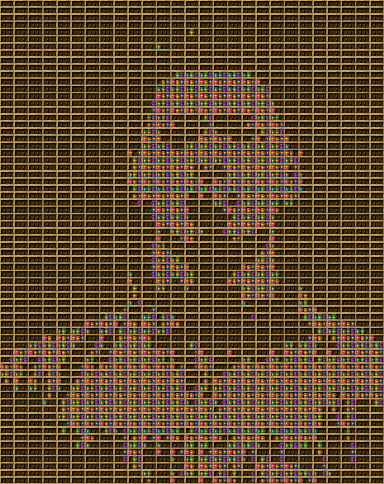 Jude Bellingham chiseled bookshelf pixel art created using the Chiseled Bookshelf block in Minecraft, measuring 27 x 309 blocks, built with 1702 books and 918 chiseled bookshelves.