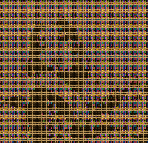 KurubriGDMC chiseled bookshelf pixel art created using the Chiseled Bookshelf block in Minecraft, measuring 32 x 540 blocks, built with 4511 books and 992 chiseled bookshelves.