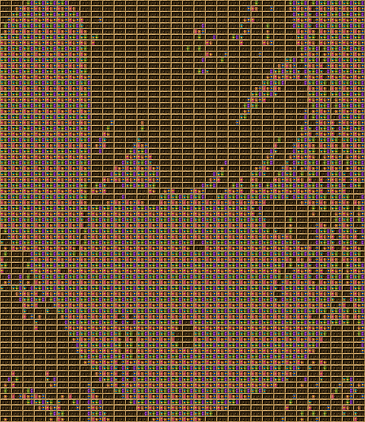 ;o- chiseled bookshelf pixel art created using the Chiseled Bookshelf block in Minecraft, measuring 32 x 424 blocks, built with 4361 books and 1184 chiseled bookshelves.