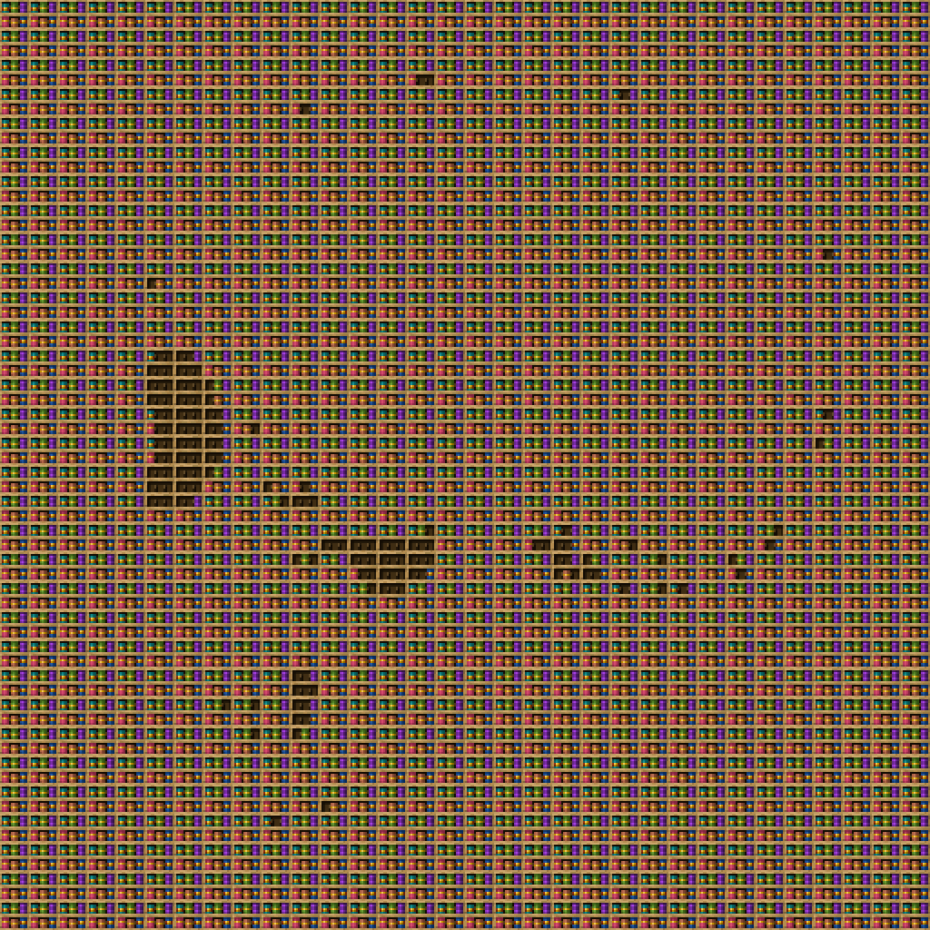 Craneo chiseled bookshelf pixel art created using the Chiseled Bookshelf block in Minecraft, measuring 32 x 112 blocks, built with 5988 books and 1024 chiseled bookshelves.