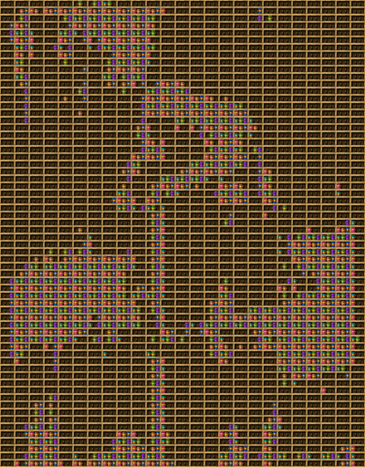 Fallen knight chiseled bookshelf pixel art created using the Chiseled Bookshelf block in Minecraft, measuring 25 x 689 blocks, built with 1442 books and 800 chiseled bookshelves.