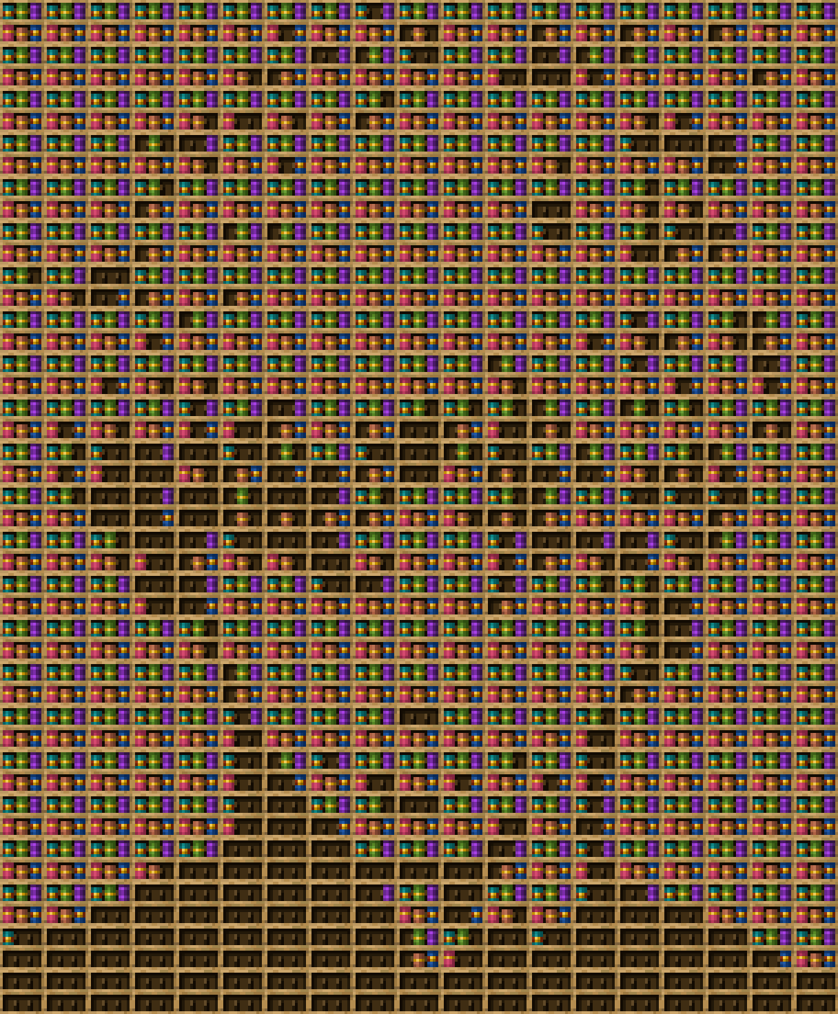 Aaa chiseled bookshelf pixel art created using the Chiseled Bookshelf block in Minecraft, measuring 19 x 248 blocks, built with 1979 books and 437 chiseled bookshelves.