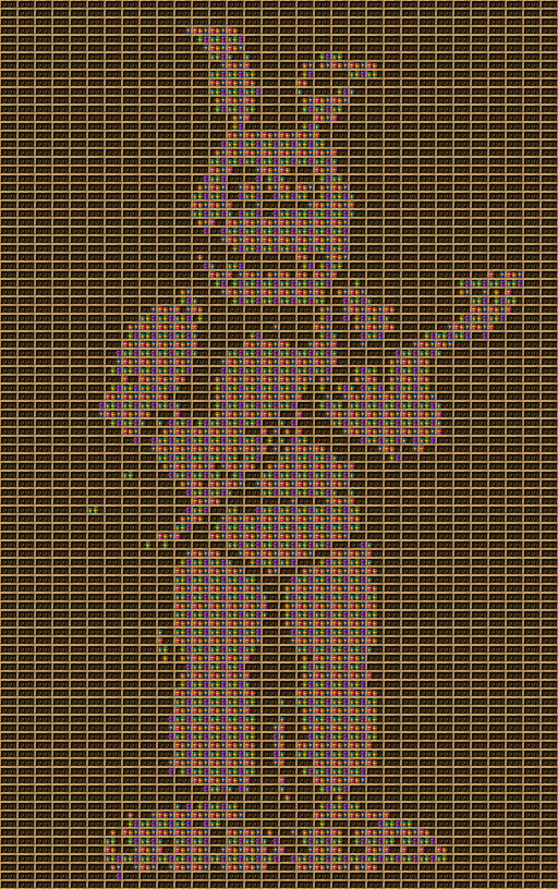 Bonnie chiseled bookshelf pixel art created using the Chiseled Bookshelf block in Minecraft, measuring 32 x 364 blocks, built with 2502 books and 1632 chiseled bookshelves.