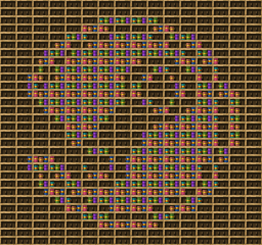 Steam chiseled bookshelf pixel art created using the Chiseled Bookshelf block in Minecraft, measuring 16 x 224 blocks, built with 539 books and 240 chiseled bookshelves.