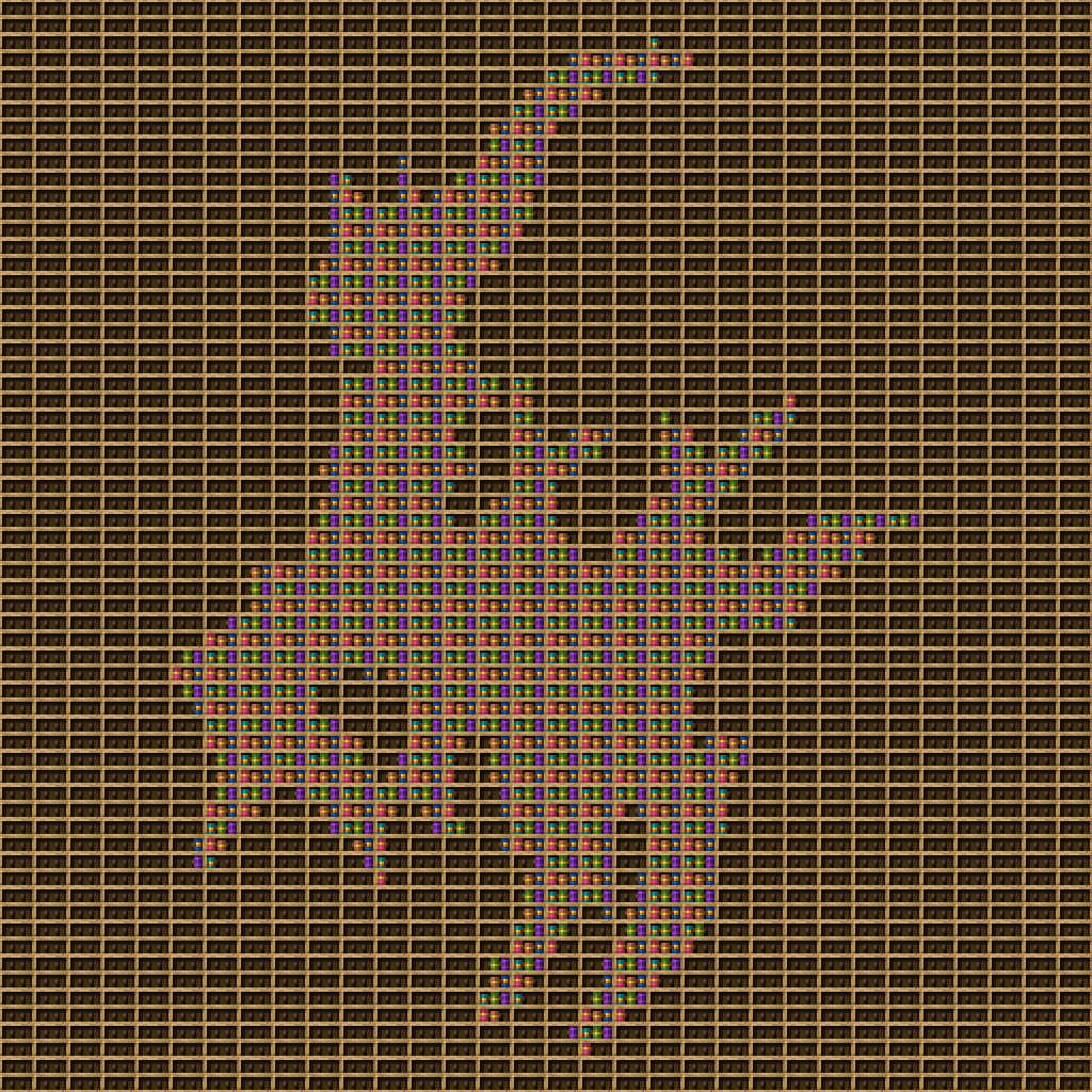 Arceus chiseled bookshelf pixel art created using the Chiseled Bookshelf block in Minecraft, measuring 32 x 237 blocks, built with 1333 books and 1024 chiseled bookshelves.