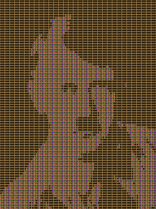 hitler chiseled bookshelf pixel art created using the Chiseled Bookshelf block in Minecraft, measuring 32 x 230 blocks, built with 3227 books and 1376 chiseled bookshelves.