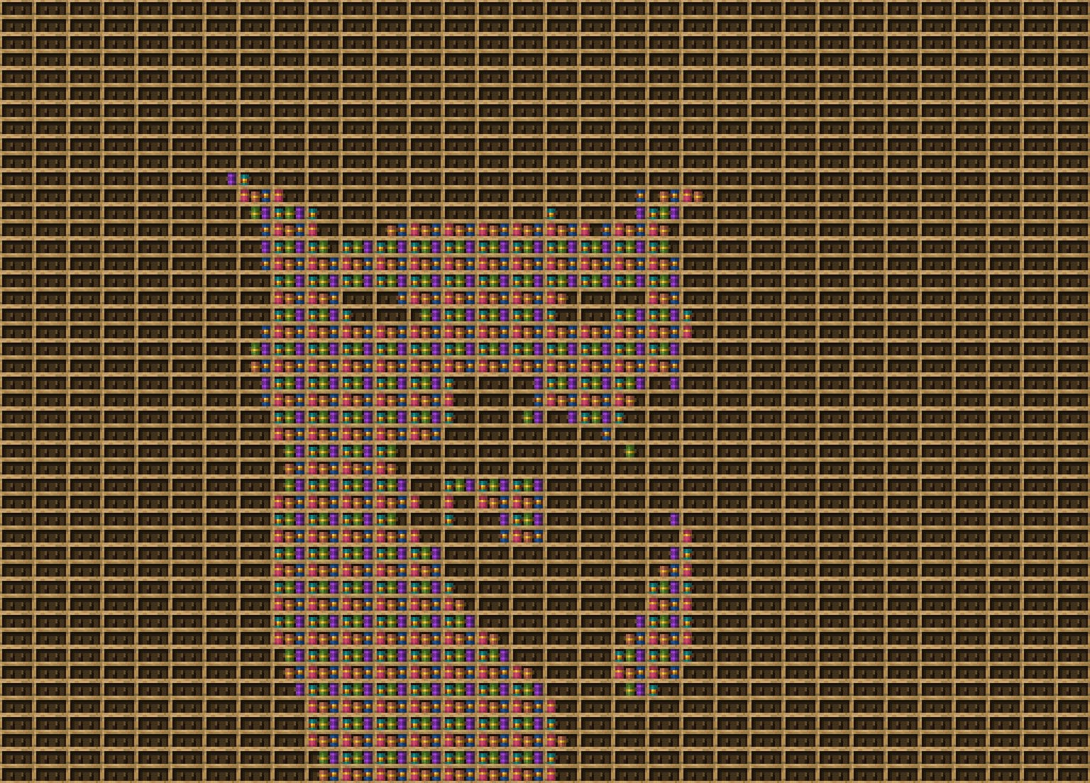…zdgdvdcd chiseled bookshelf pixel art created using the Chiseled Bookshelf block in Minecraft, measuring 32 x 259 blocks, built with 826 books and 736 chiseled bookshelves.