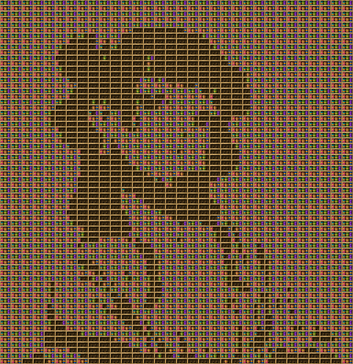 Anime chiseled bookshelf pixel art created using the Chiseled Bookshelf block in Minecraft, measuring 32 x 225 blocks, built with 4784 books and 1056 chiseled bookshelves.