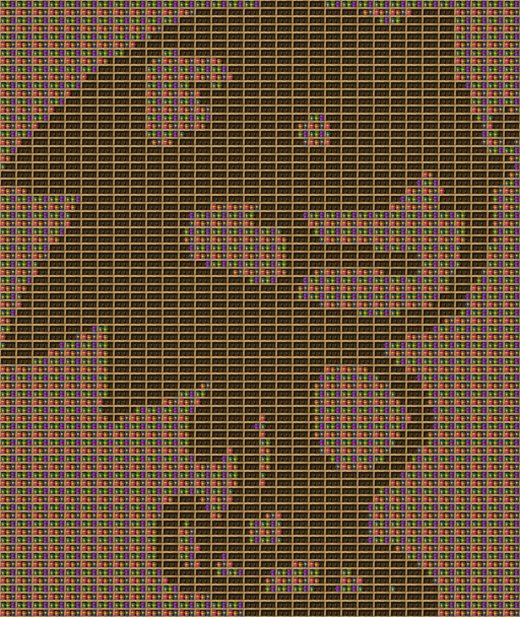 Sunk chiseled bookshelf pixel art created using the Chiseled Bookshelf block in Minecraft, measuring 32 x 53 blocks, built with 3523 books and 1216 chiseled bookshelves.