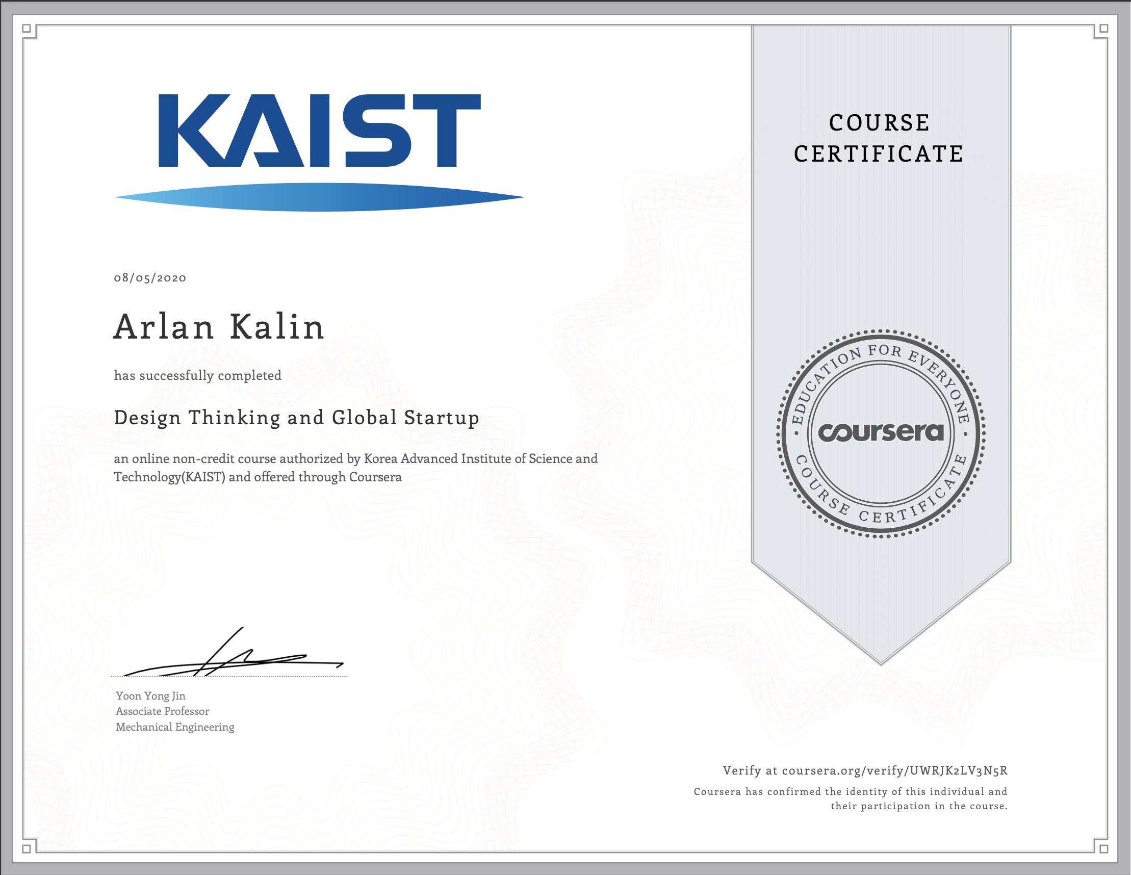 Official Certificate by KAIST