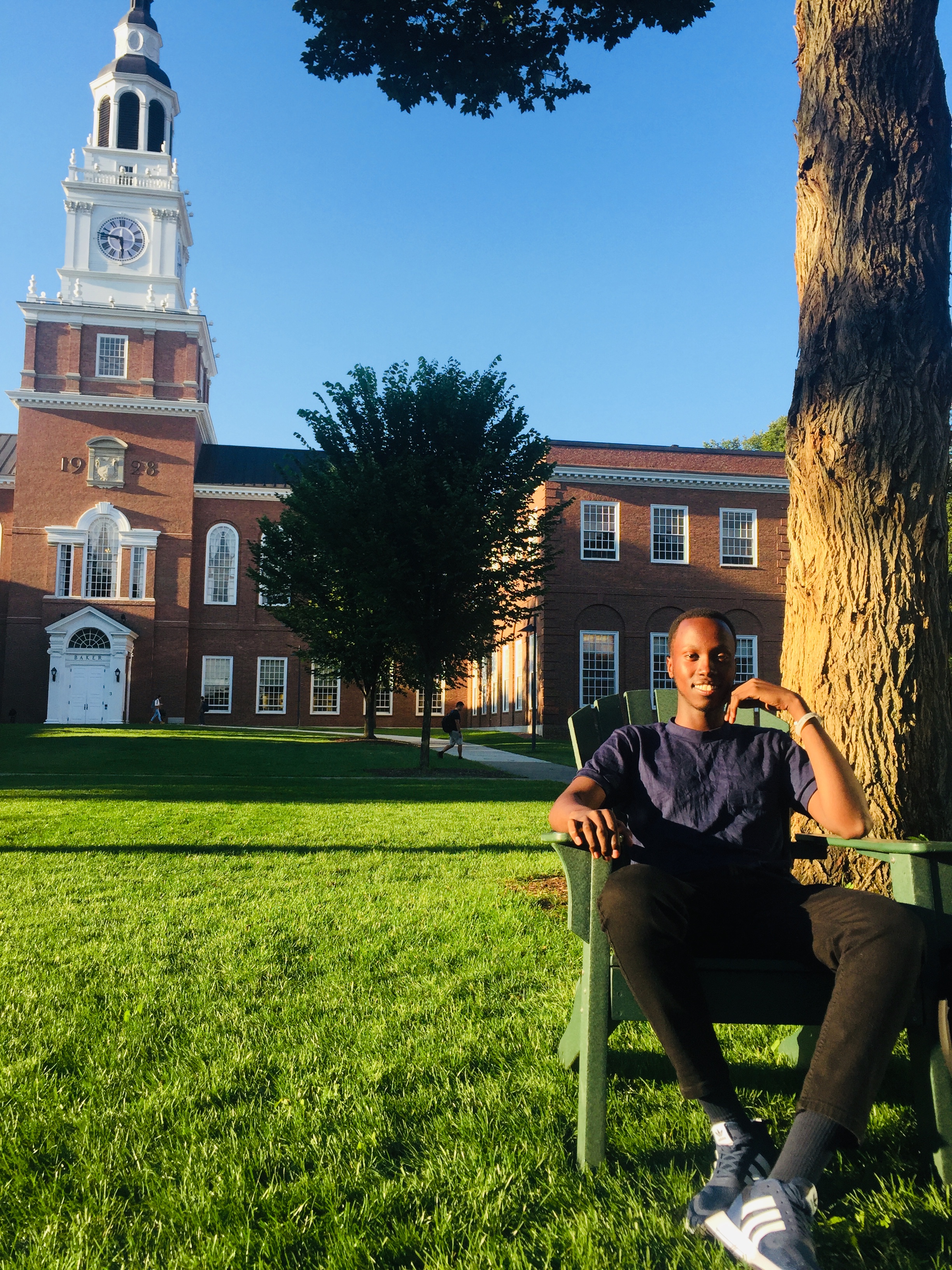 In front of Baker tower on the Dartmouth campus