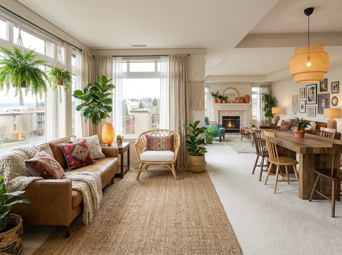 Room transformed to Boho Warm style