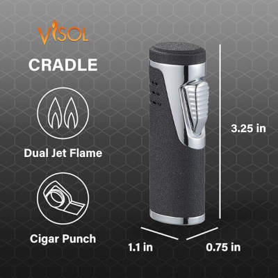 Product CRADLE BLACK CRACKLE DUAL TORCH LIGHTER VISOL