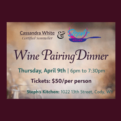 Product APRIL 9TH WINE PAIRING DINNER AT STEPH'S KITCHEN, 6-7:30PM