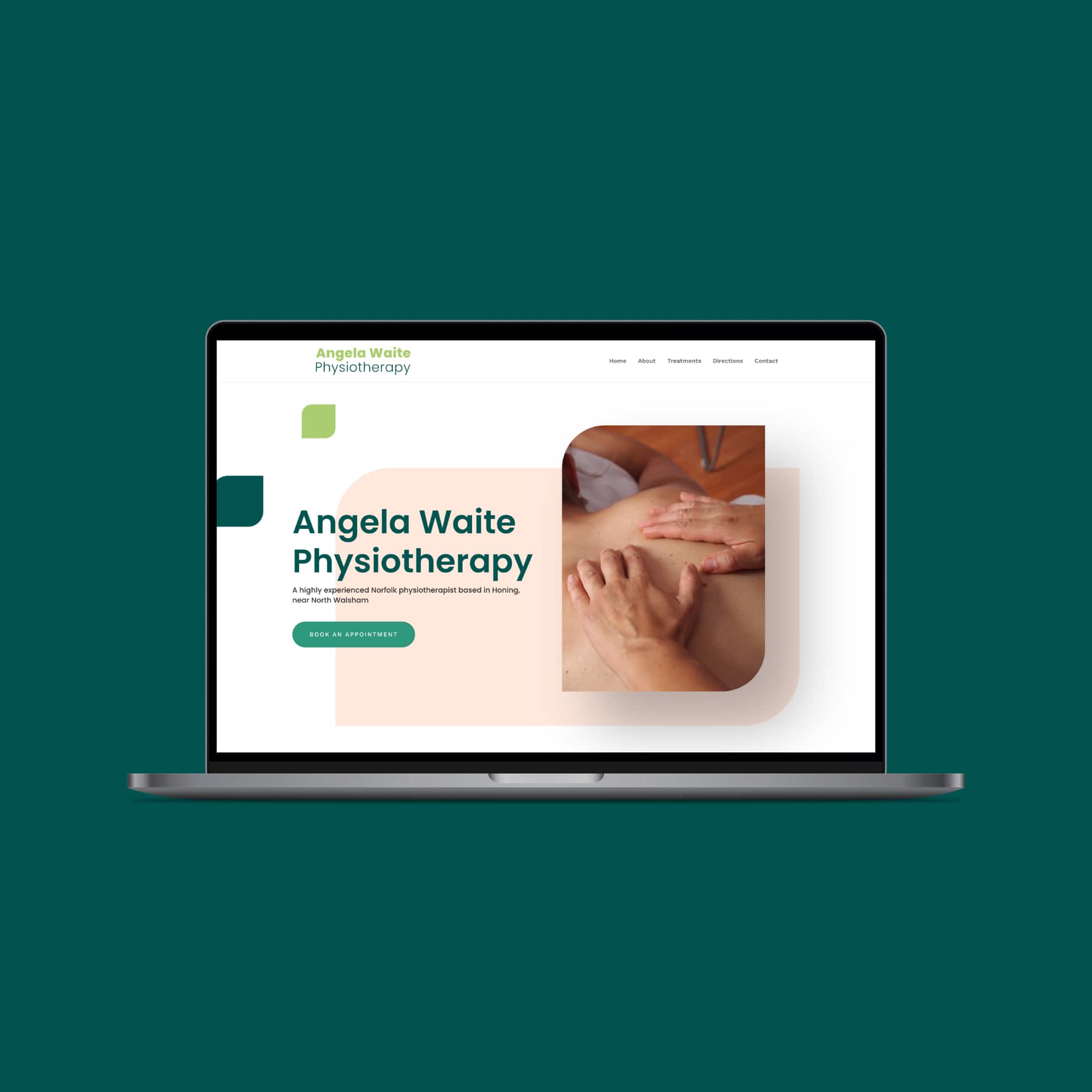 Screenshot of the Angela Waite Physiotherapy website (1 of 2).