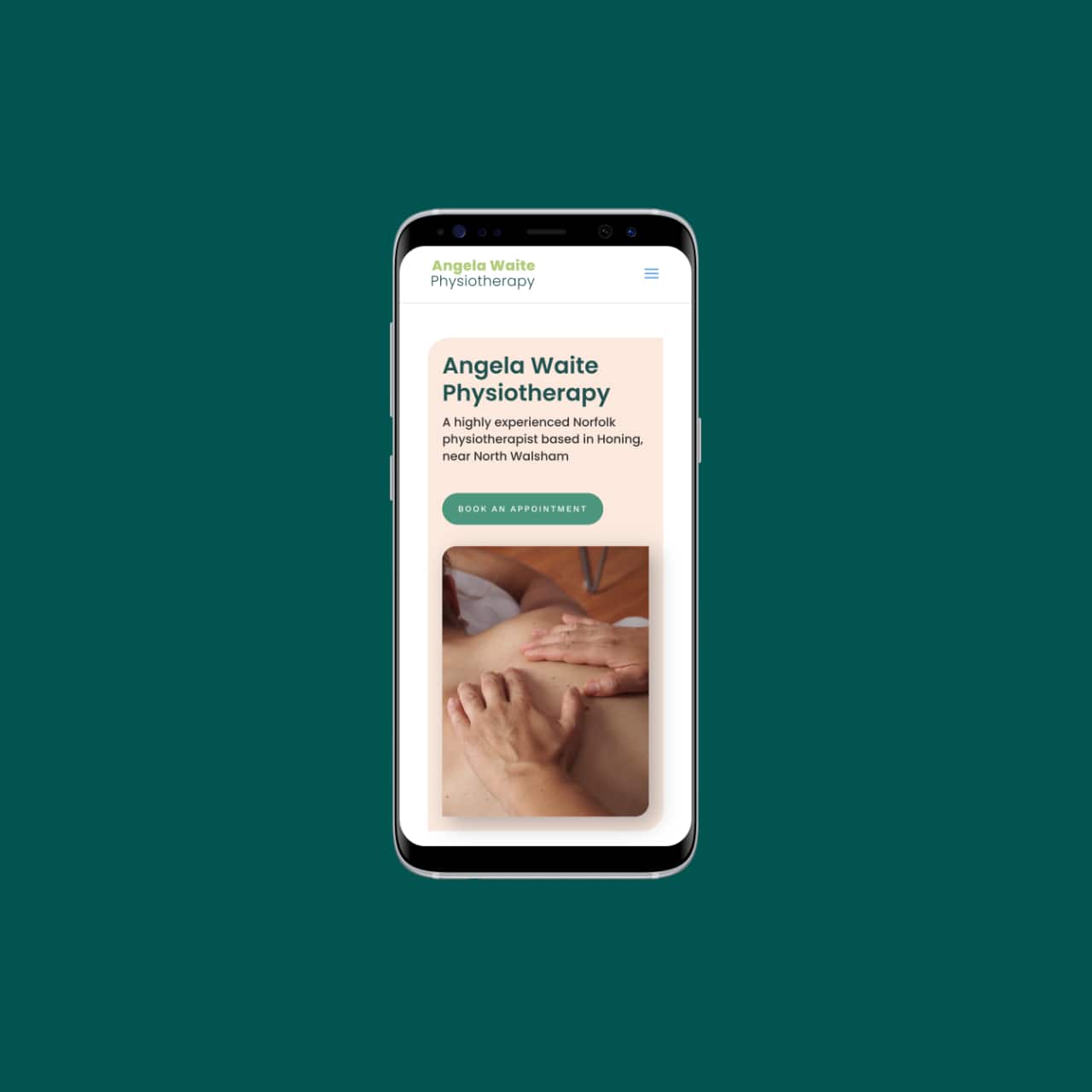 Screenshot of the Angela Waite Physiotherapy website (2 of 2).