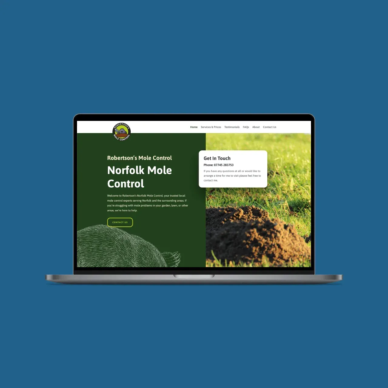 Screenshot of the Robertson’s Mole Control website (1 of 2).