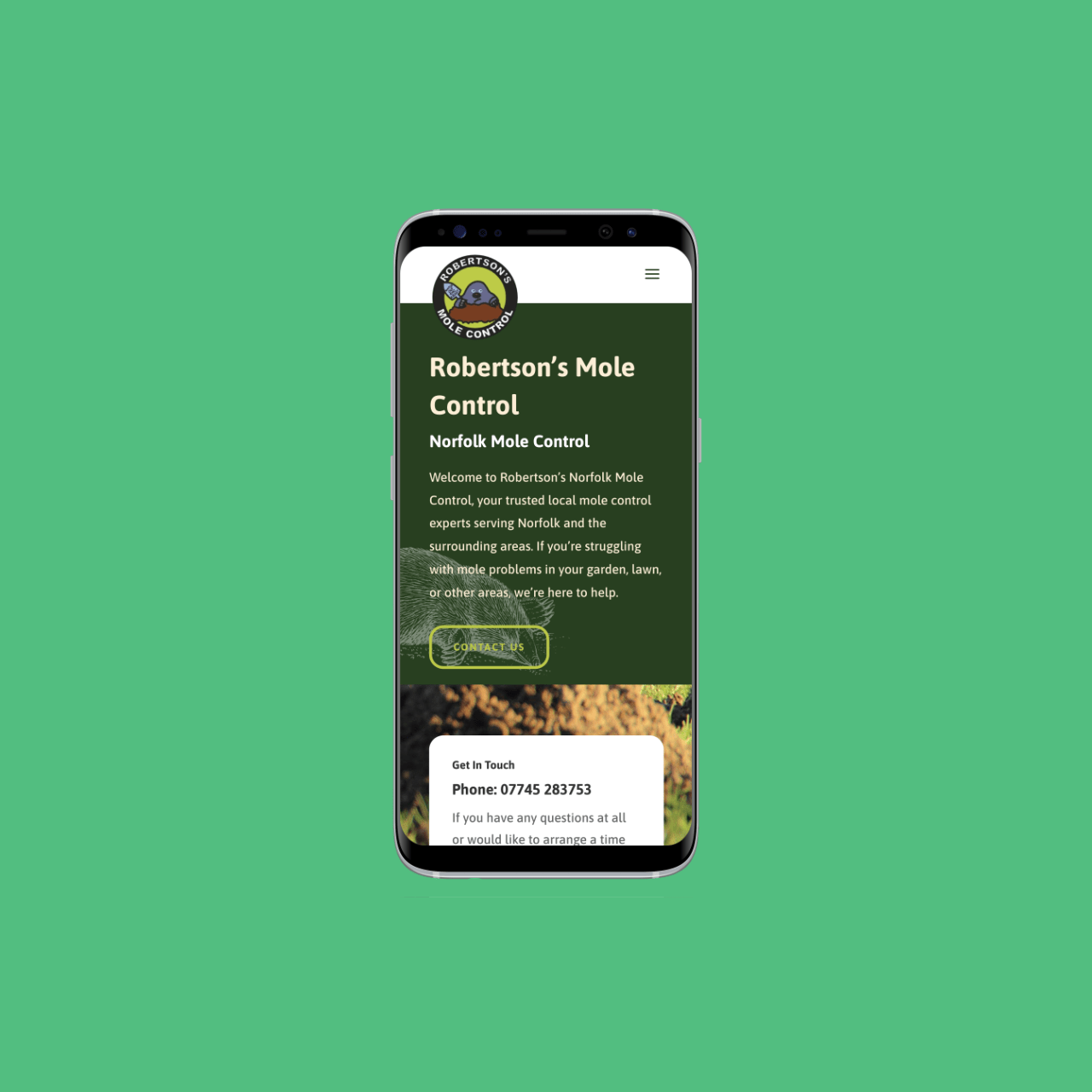 Screenshot of the Robertson’s Mole Control website (2 of 2).