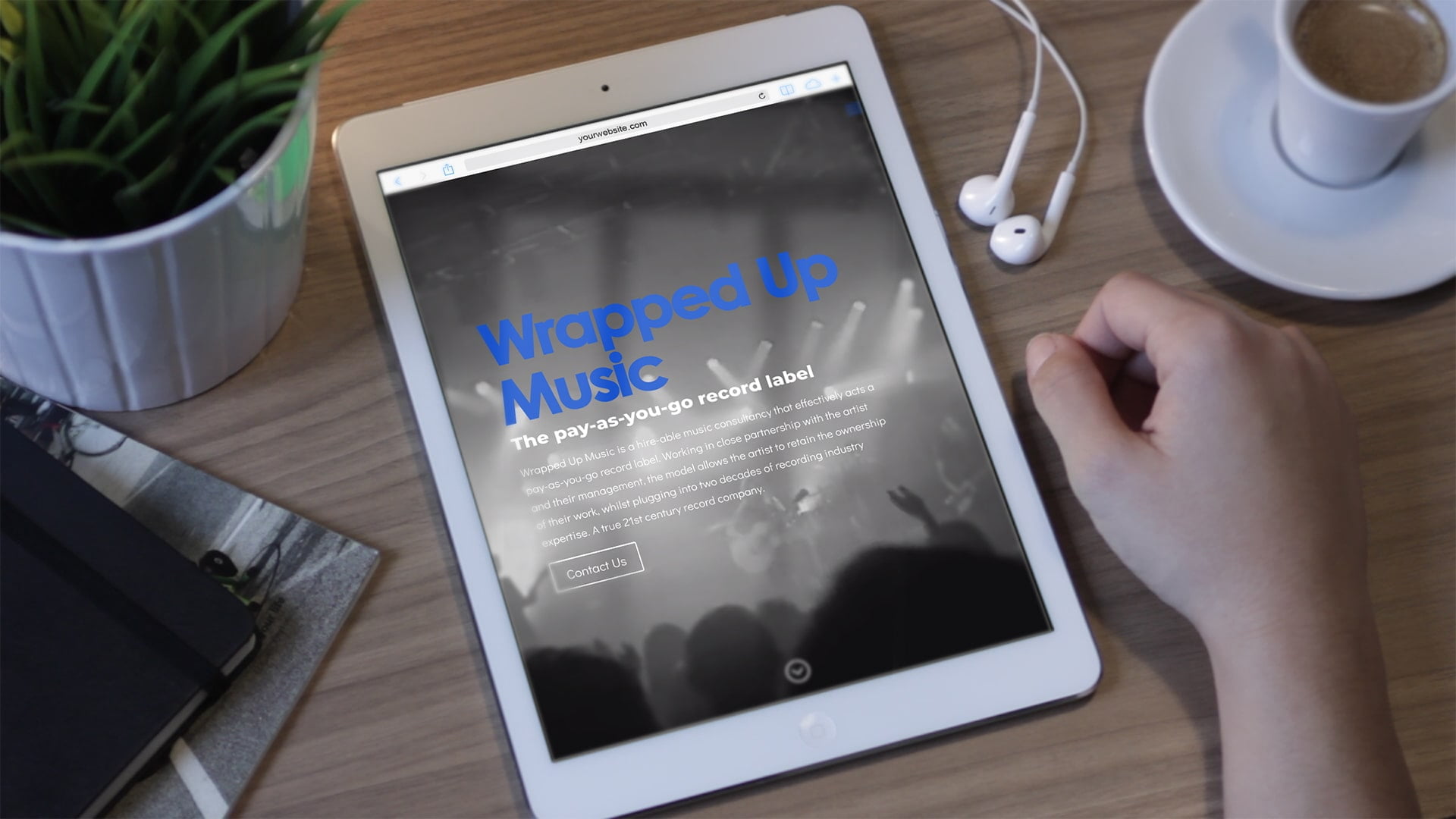 Screenshot of the Wrapped Up Music website (2 of 2).