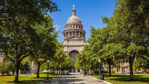 A direct view of the Texas State Capitol in Austin. 