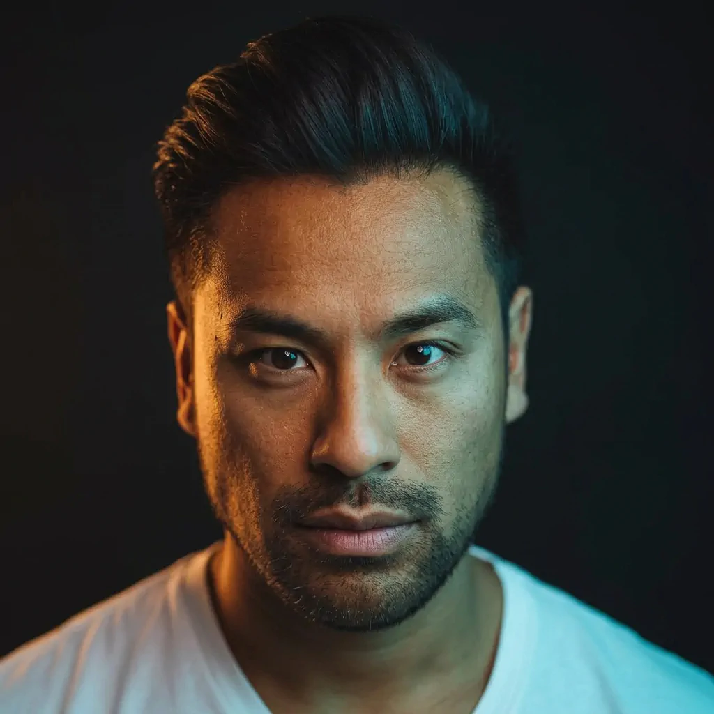 Amber Teal Split portrait example with a man