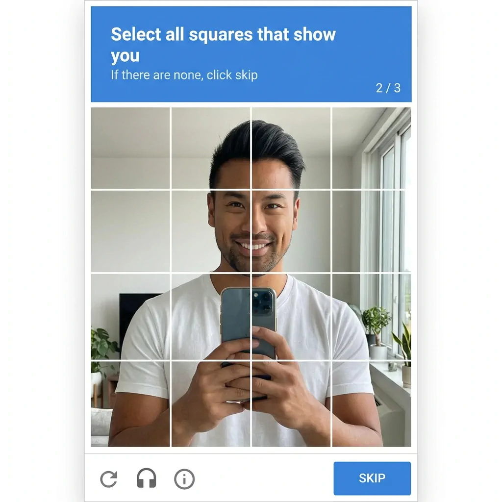CAPTCHA Selfie portrait example with a man