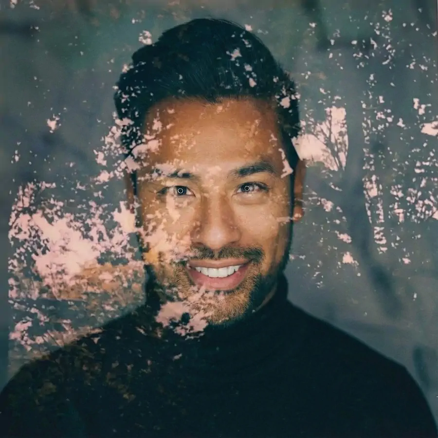 Dreamy Double Exposure portrait example with a man