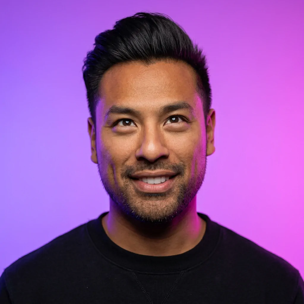 Pink Neon Gradient portrait example with a man