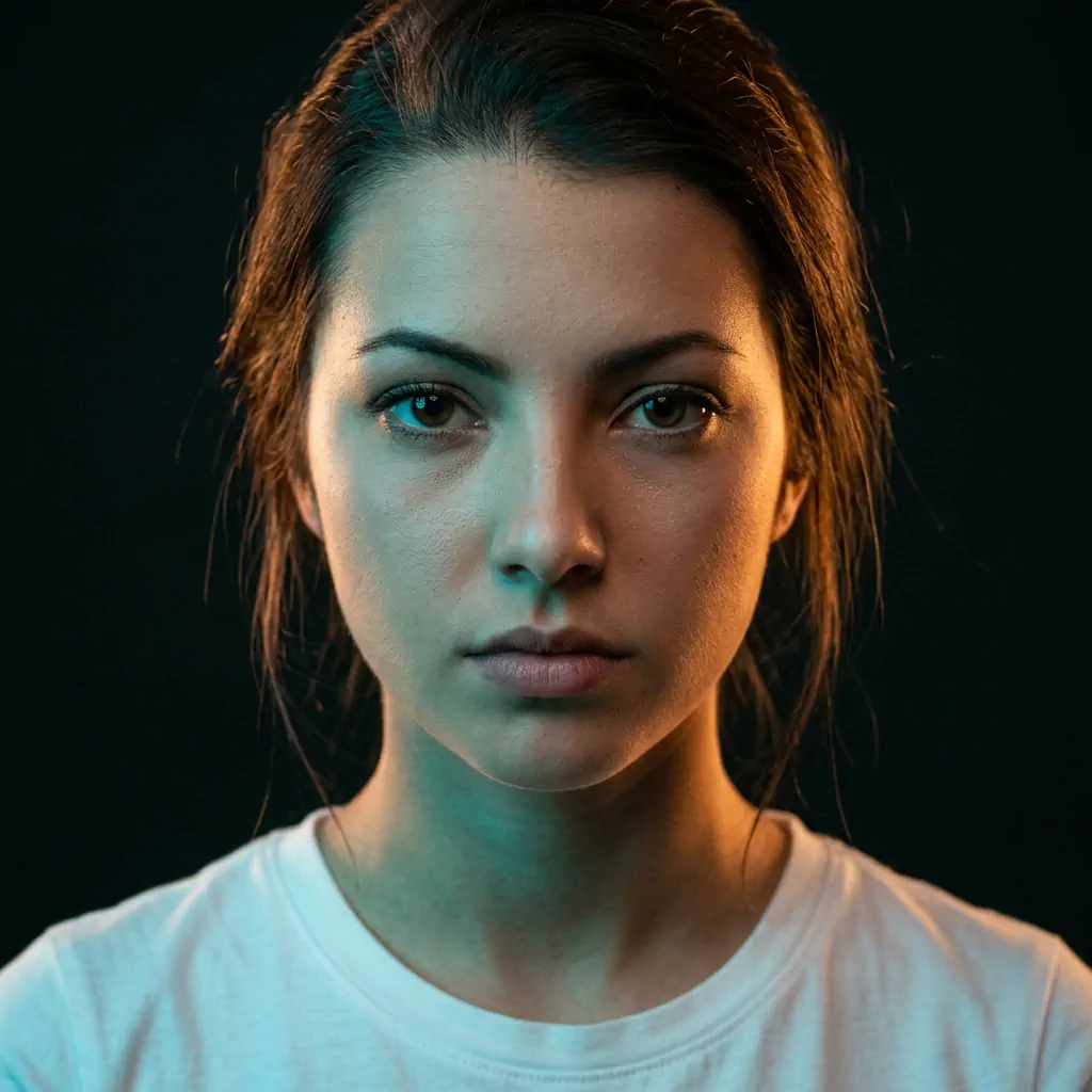 Amber Teal Split portrait example with a woman