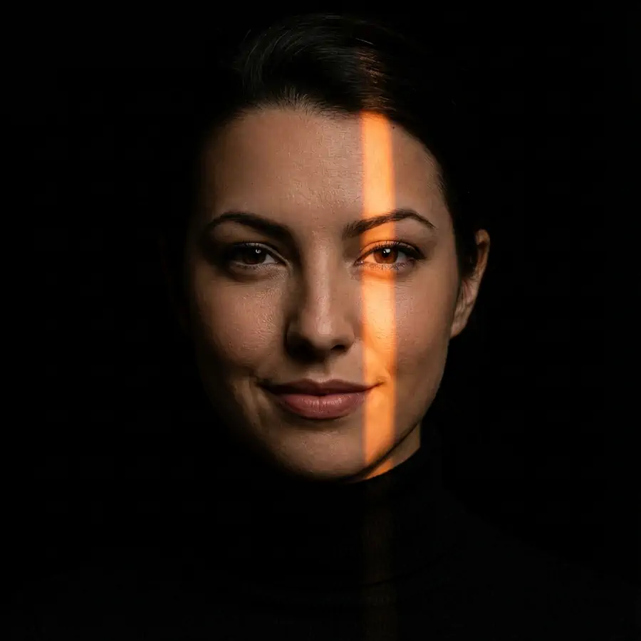 Slit Lighting portrait example with a woman