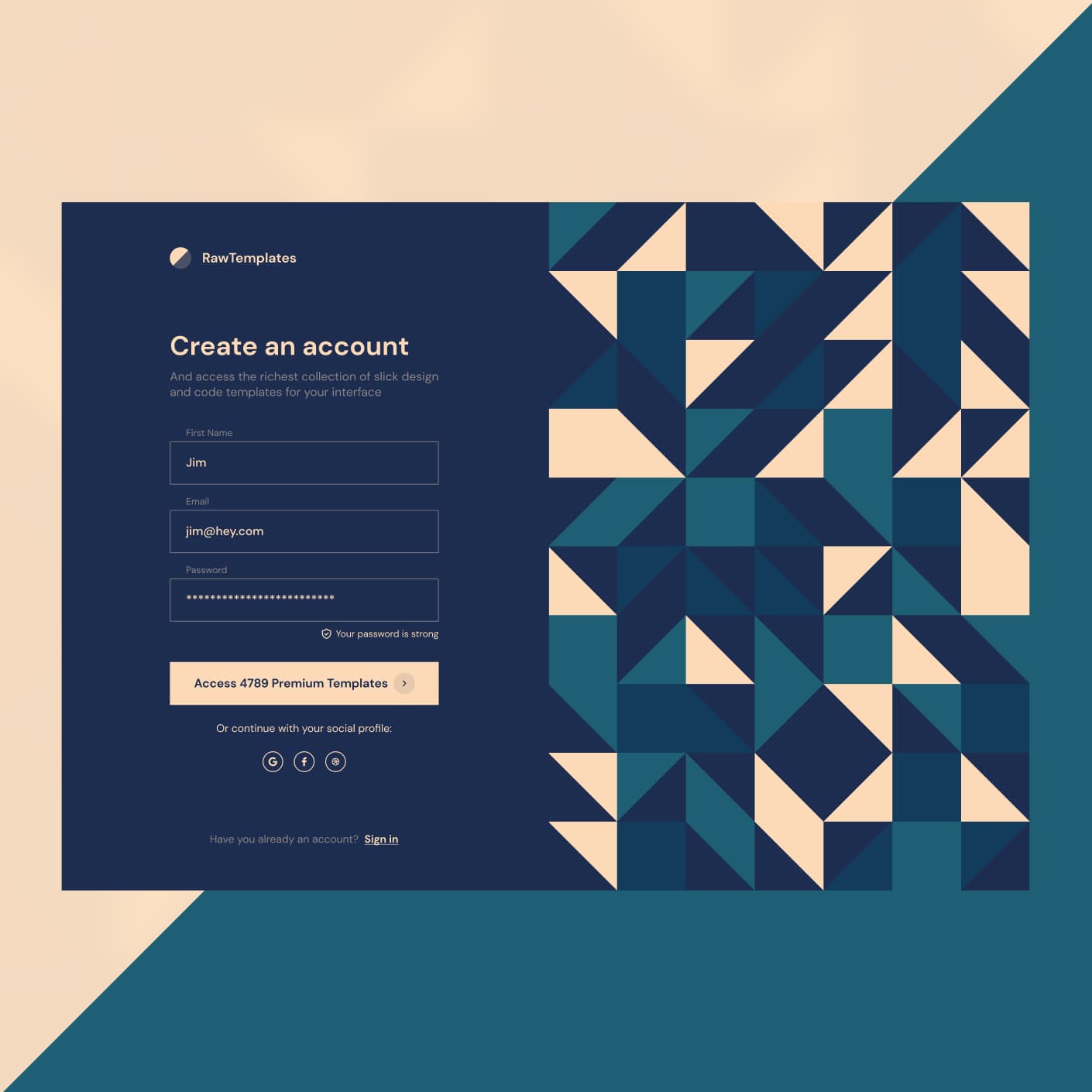 Login page with patterns on the right