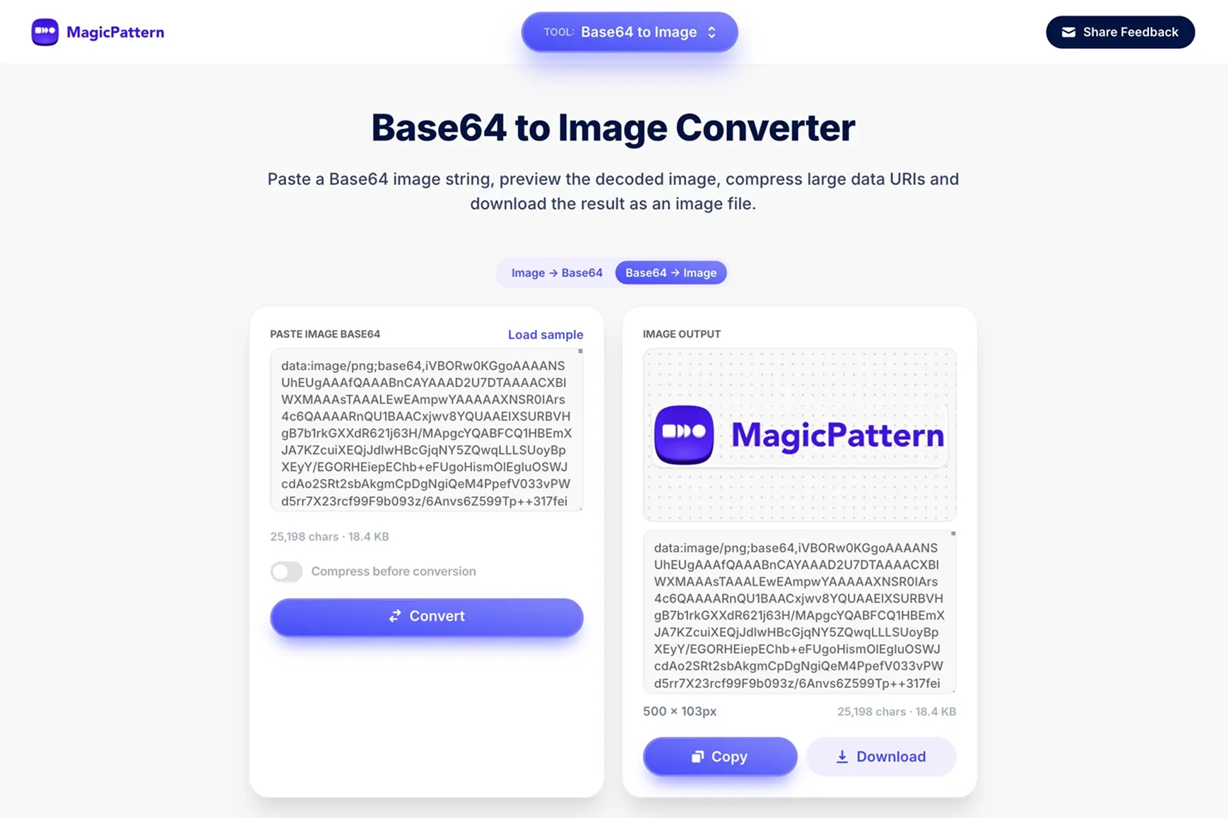 Base64 to Image Converter – By the MagicPattern design toolbox