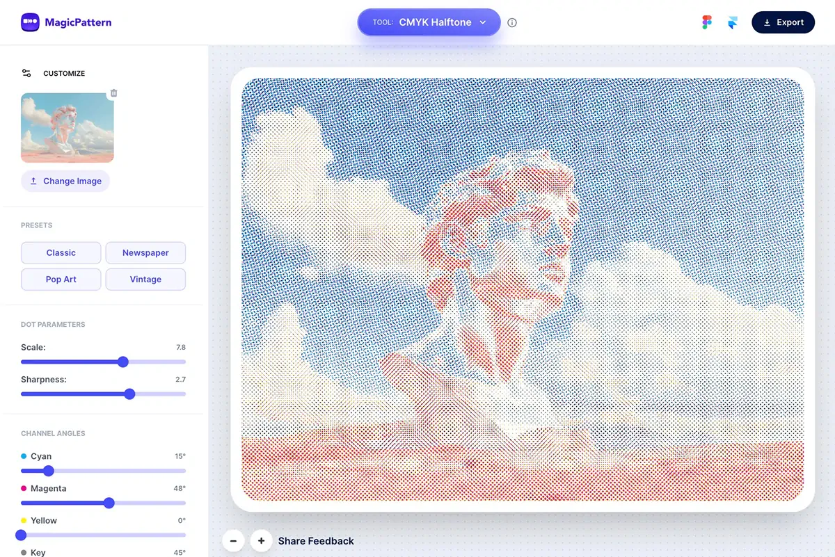 CMYK Halftone Generator – By the MagicPattern design toolbox