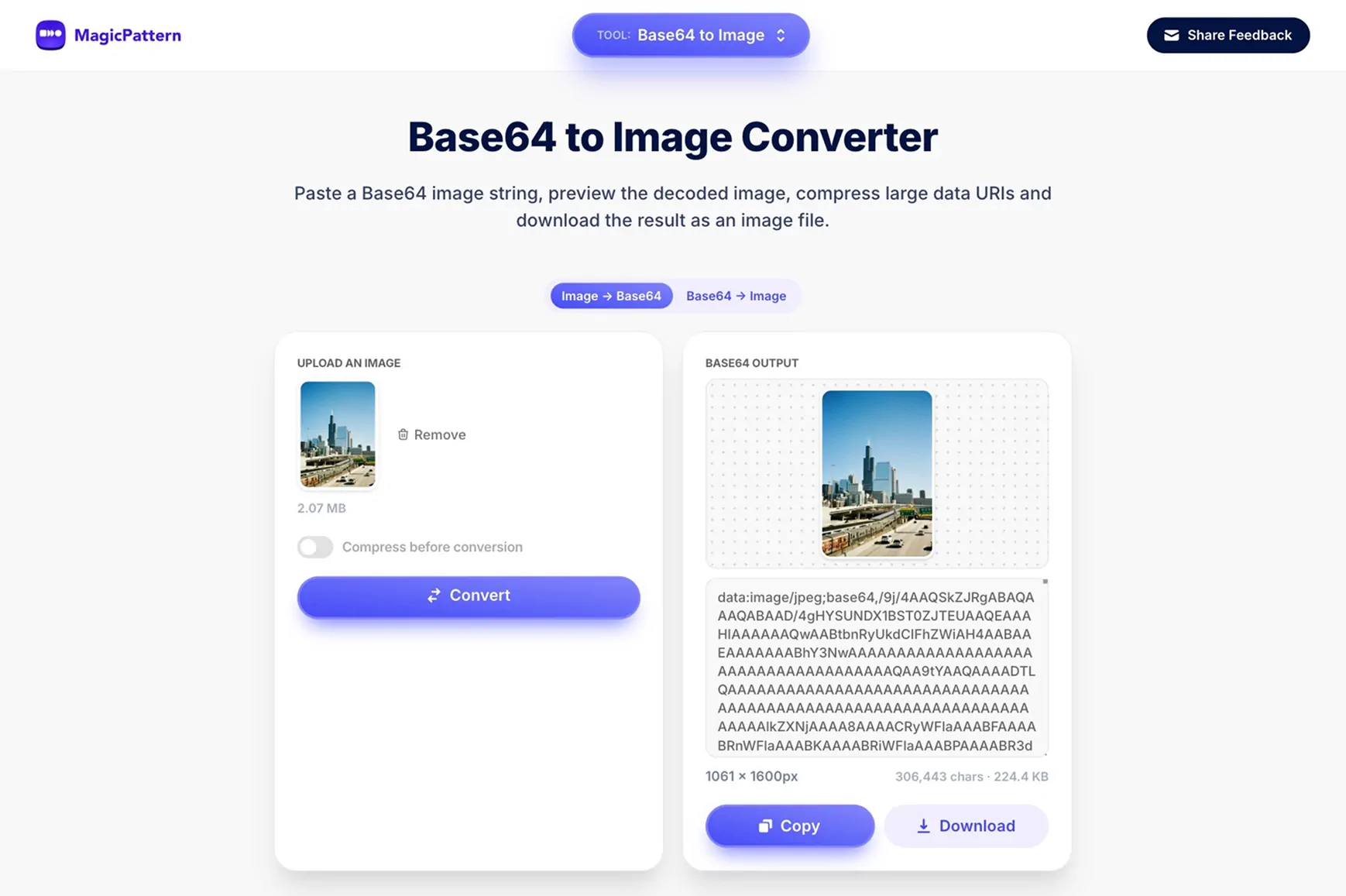 Image to Base64 Converter – By the MagicPattern design toolbox