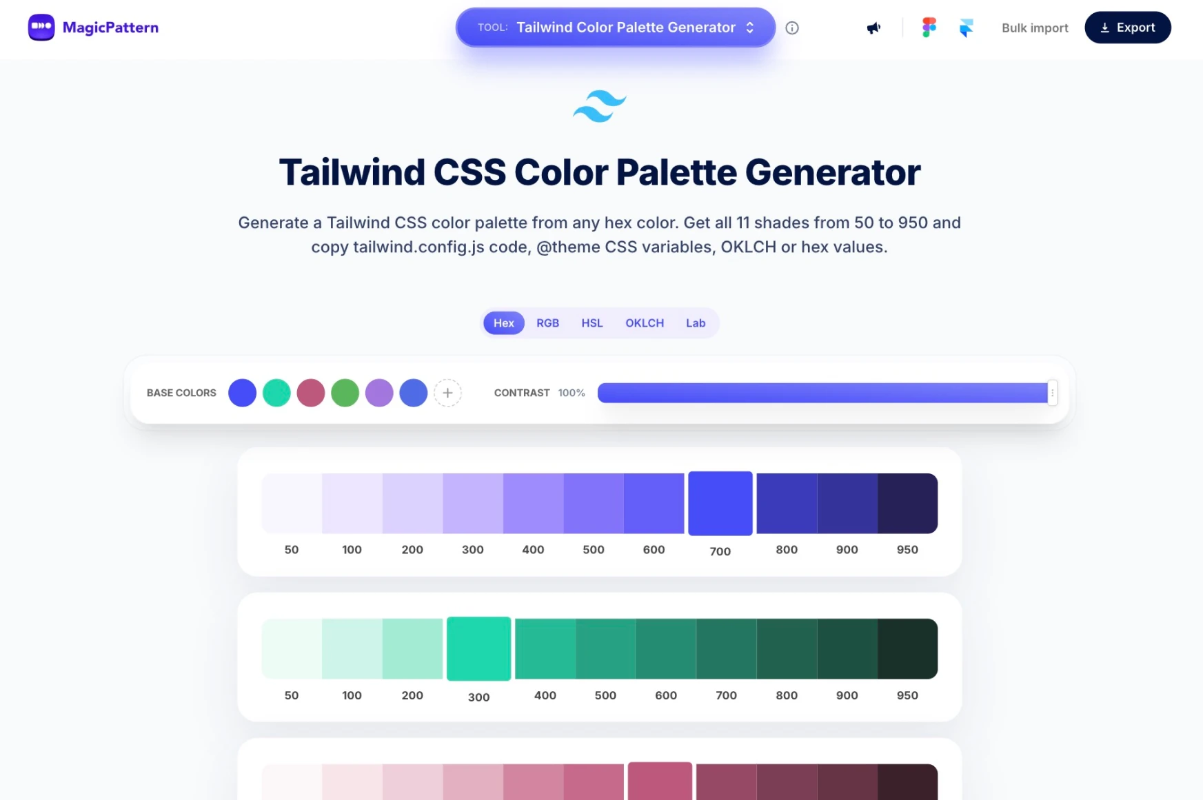 Tailwind CSS Color Palette Generator – By the MagicPattern design toolbox