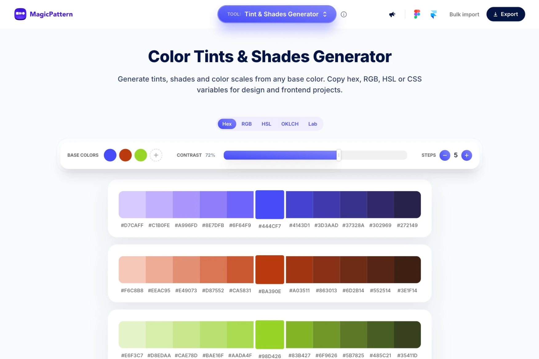 Color Tint & Shades Generator – By the MagicPattern design toolbox