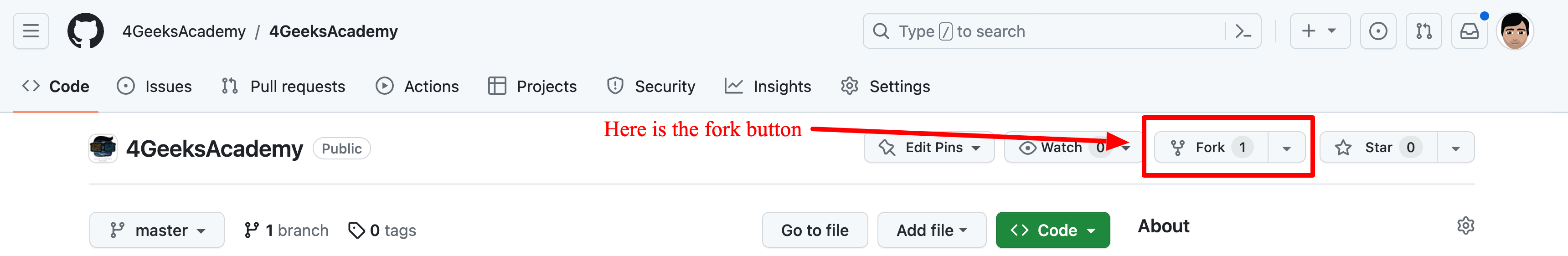 botón de fork