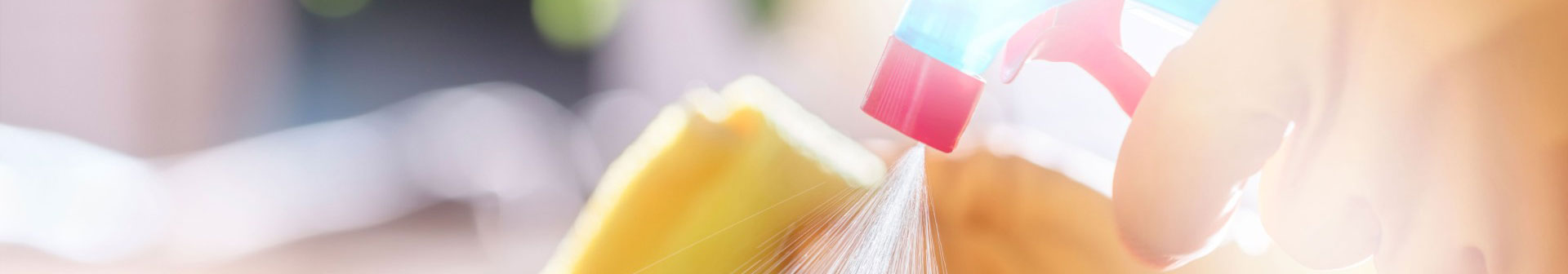 cleaning products spray bottle and sponge