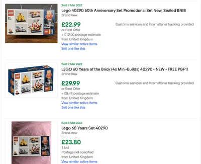 Lego 40290 Sales on eBay