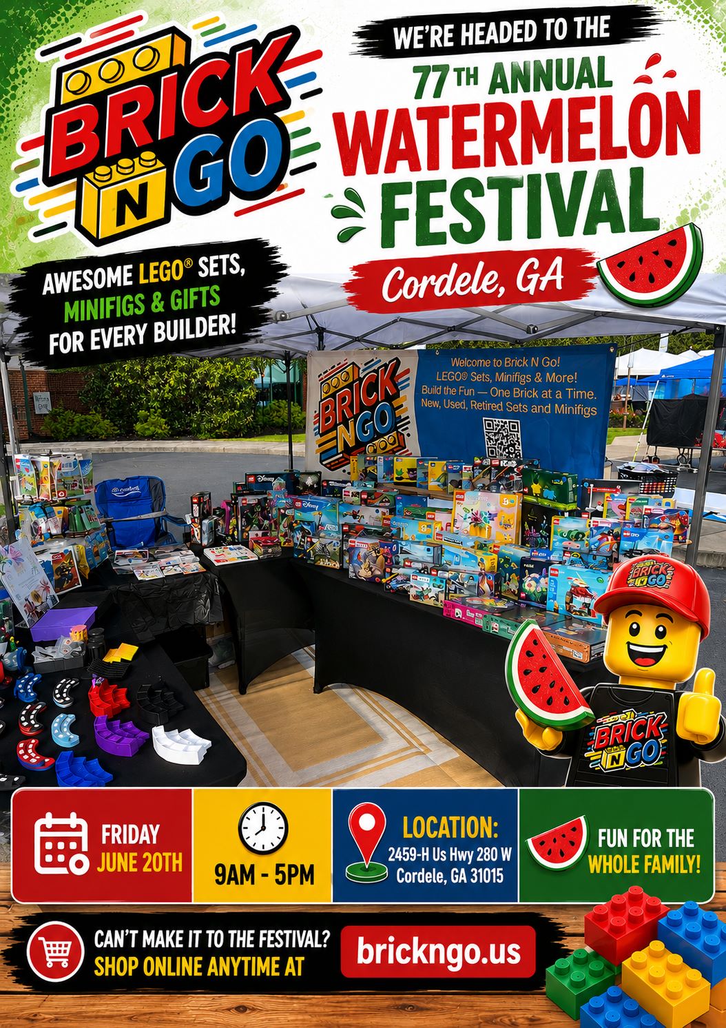 77th Annual Watermelon Festival Brick N Go event flyer