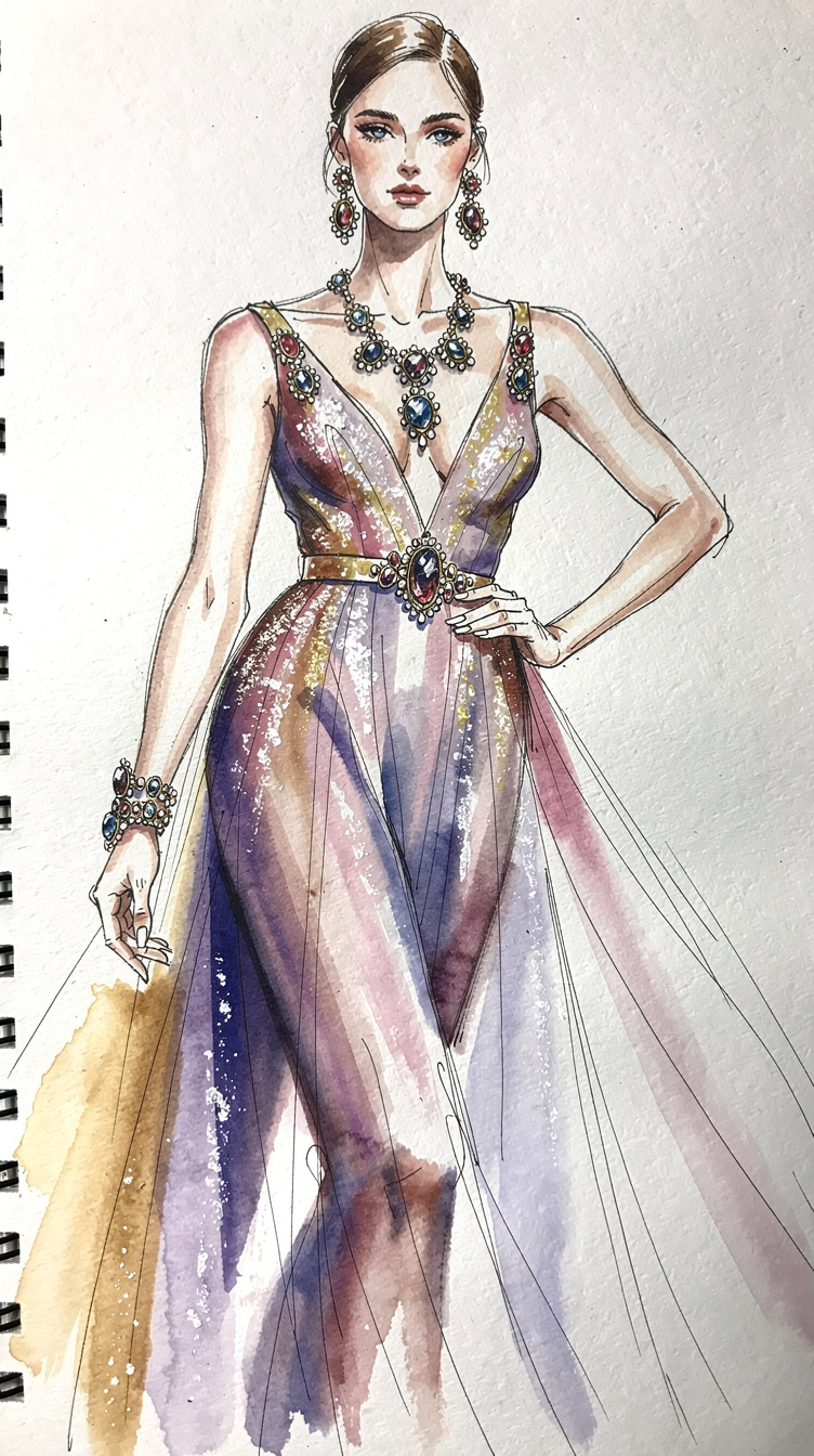 Stunning Jewelry Set Sketch in Fashion Haute Couture