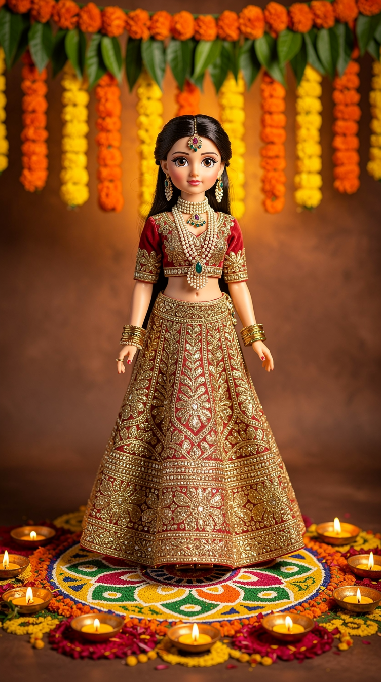 Bridal Doll in Traditional Cultural Style with Toran Rangoli