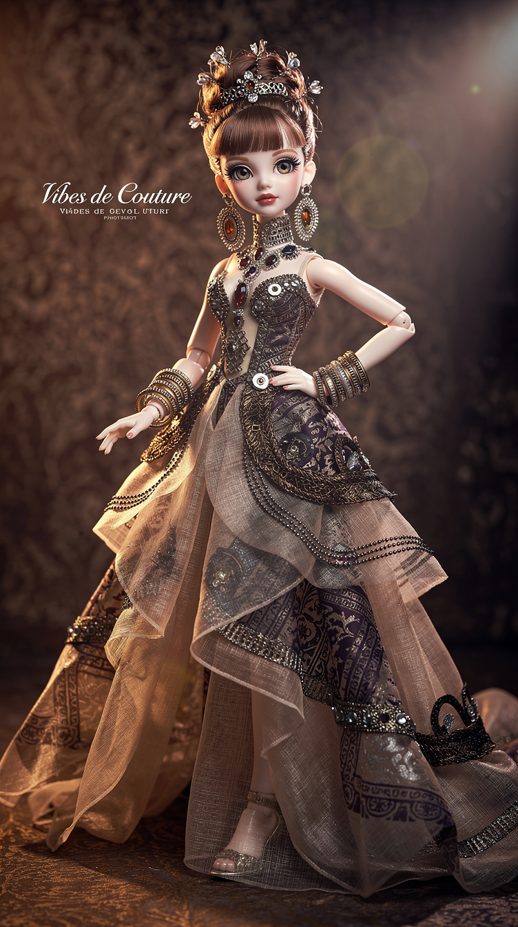 Exotic Doll Poses for Couture Photoshoot: Vibrant Cabaret Vibes
