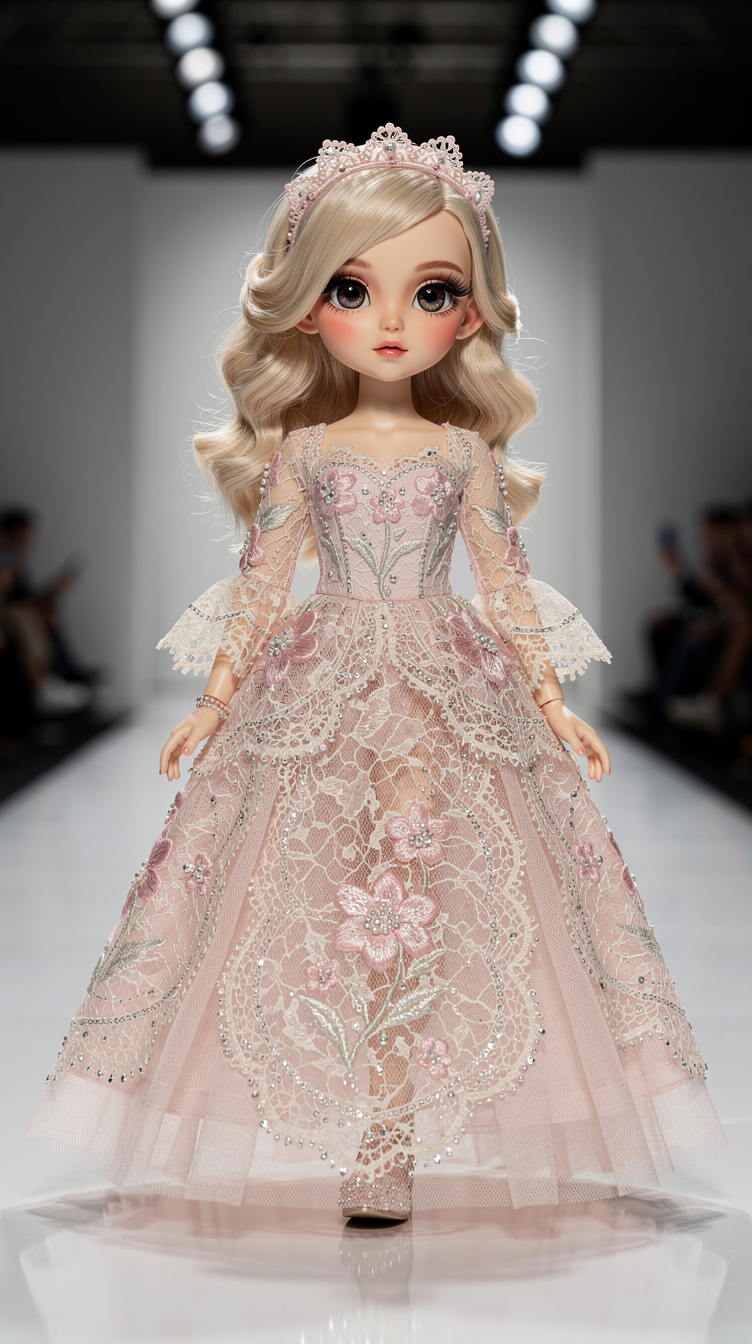 Doll Fashion Show: Embroidered Lace Outfit on Gaga Runway